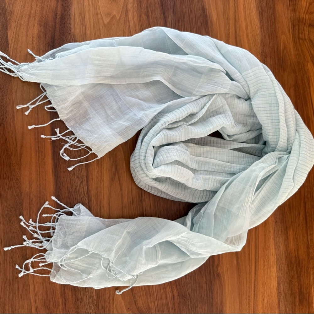 Light Blue Eileen Fisher Fringed Scarf